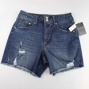 Energie Dark Wash High Rise Destructed Shorts Juniors Stretch Distressed